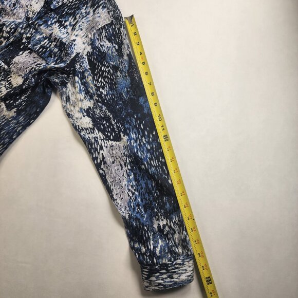 DressBarn Floral Button Up Womens Large L Blue White Pockets Stretch Wave Blouse - Picture 8 of 10